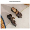 Womens Lolita Mary Jane Round Toe Bow Buckle Waxed Leather Low Heel Breathable