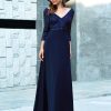 Plus Size Sequin Evening Dress Deep V-Neck 3/4 Sleeve Floor-Length Party Gown