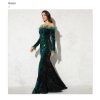 Feather Off-Shoulder Sequin Velvet Stretch Mermaid Evening Party Dress