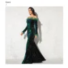 Feather Off-Shoulder Sequin Velvet Stretch Mermaid Evening Party Dress