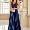 Deep-V Sleeveless Sequin Elegant Evening Gown Bridesmaid Plus Size