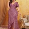 Plus Size Mermaid Sequin Evening Dress V-Neck Sleeveless High Waist