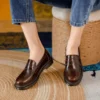 Womens Retro Round Toe Leather Loafer Flats Shoes Slip On Casual All Season