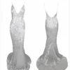 Sequin Evening Dress Women Spaghetti Strap V-Neck Backless Mermaid Gown