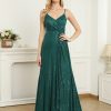 Spaghetti Strap V-Neck Sequin Evening Dress Bridesmaid Party Wedding Plus Size