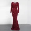 Sequin Velvet Long Sleeve V-Neck Mermaid Evening Gown Formal Party Dress