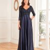 Sequin V-Neck Long Sleeve Satin Evening Gown Plus Size
