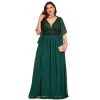 Elegant Plus Size V-Neck Sequin Chiffon Maxi Evening Dress