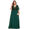 Elegant Plus Size V-Neck Sequin Chiffon Maxi Evening Dress