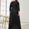 Women Plus Size Sequin Long Sleeve V-Neck Elegant Evening Party Dress
