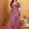 Plus Size Mermaid Sequin Evening Dress V-Neck Sleeveless High Waist