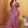 Plus Size Mermaid Sequin Evening Dress V-Neck Sleeveless High Waist