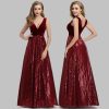 Wine Red Sequin Velvet Patchwork Sleeveless V-Neck A-Line Maxi Dress