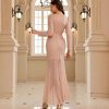 Elegant VNeck Long Sleeve Sequin Long Evening Dress Wedding Guest Cocktail