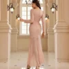 Elegant VNeck Long Sleeve Sequin Long Evening Dress Wedding Guest Cocktail