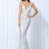 Sequin Evening Dress Women Spaghetti Strap V-Neck Backless Mermaid Gown
