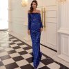 Sexy Off-Shoulder Long Sleeve Sequin Mermaid Party Maxi Dress Plus Size