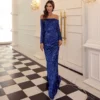 Sexy Off-Shoulder Long Sleeve Sequin Mermaid Party Maxi Dress Plus Size