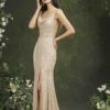 Sequin Evening Dress Sleeveless Draped Neckline Slit Maxi Elegant