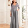 Sequin V-Neck Long Sleeve Satin Evening Gown Plus Size