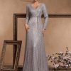 Sequin Long Sleeve V-Neck Elegant Maxi Evening Gown Women Dress
