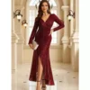 Elegant VNeck Long Sleeve Sequin Long Evening Dress Wedding Guest Cocktail
