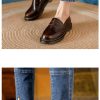 Womens Retro Round Toe Leather Loafer Flats Shoes Slip On Casual All Season