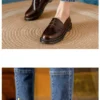 Womens Retro Round Toe Leather Loafer Flats Shoes Slip On Casual All Season