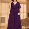 Elegant Plus Size V-Neck Sequin Chiffon Maxi Evening Dress