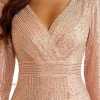 Elegant VNeck Long Sleeve Sequin Long Evening Dress Wedding Guest Cocktail