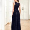 Womens Elegant Sequin Evening Cocktail Dress Deep-V Asymmetric Slit Slim