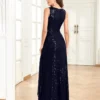 Womens Elegant Sequin Evening Cocktail Dress Deep-V Asymmetric Slit Slim