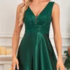 Deep-V Sleeveless Sequin Elegant Evening Gown Bridesmaid Plus Size