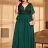 Elegant Plus Size V-Neck Sequin Chiffon Maxi Evening Dress