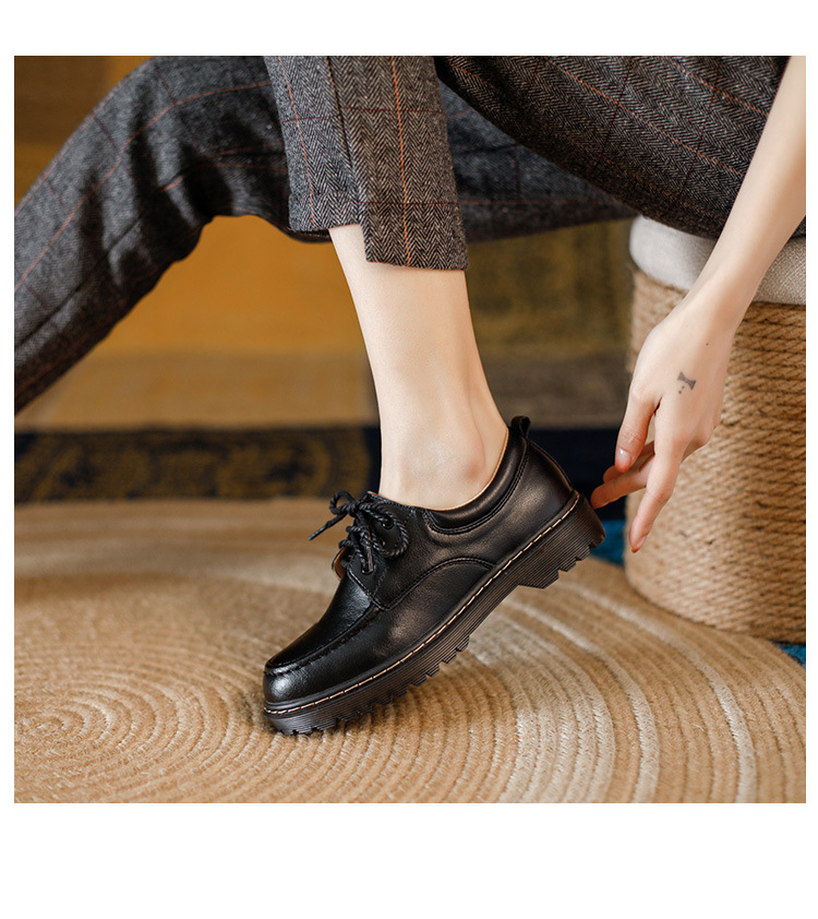 Womens Preppy Round Toe Lace-Up Leather Platform Shoes Oxfords