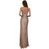 V-Neck Sequin Strap Backless High Slit Maxi Party Dress