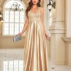 Deep-V Sleeveless Sequin Elegant Evening Gown Bridesmaid Plus Size