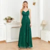 Spaghetti Strap V-Neck Sequin Evening Dress Bridesmaid Party Wedding Plus Size