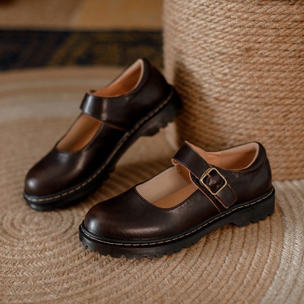 Womens Preppy Round Toe Mary Jane Shoes Buckle Strap Leather Platform