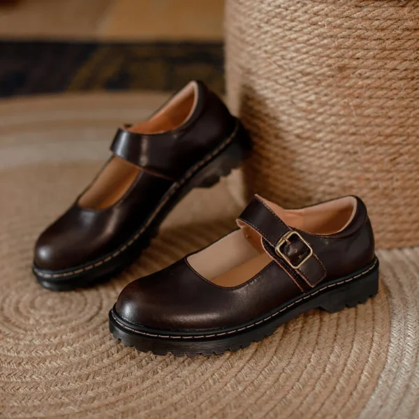 Womens Preppy Round Toe Mary Jane Shoes Buckle Strap Leather Platform