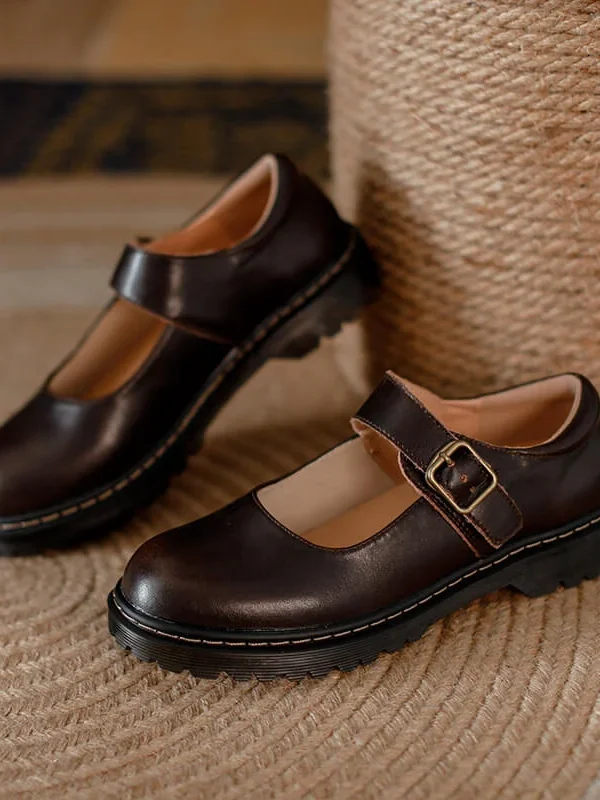 Womens Preppy Round Toe Mary Jane Shoes Buckle Strap Leather Platform