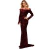 Sequin Dress Feather Off Shoulder Long Sleeve Mermaid Evening Gown