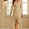 Elegant VNeck Long Sleeve Sequin Long Evening Dress Wedding Guest Cocktail