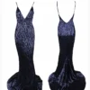 Sequin Evening Dress Women Spaghetti Strap V-Neck Backless Mermaid Gown