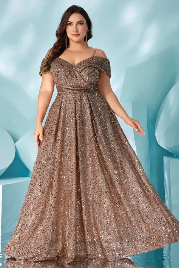Plus Size Velvet Sequin Spaghetti Strap Evening Gown 2025 Summer Slimming Dress