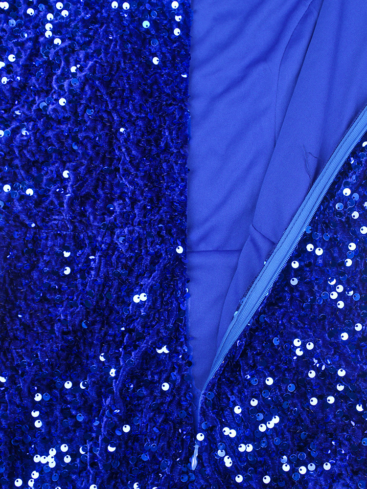 Long Sleeve Sequin Stretch Velvet Mermaid Evening Dress