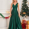 Deep-V Sleeveless Sequin Elegant Evening Gown Bridesmaid Plus Size