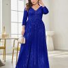 Women Plus Size Sequin Long Sleeve V-Neck Elegant Evening Party Dress