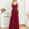 Spaghetti Strap V-Neck Sequin Evening Dress Bridesmaid Party Wedding Plus Size