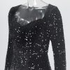 Sequin Velvet Long Sleeve V-Neck Mermaid Evening Gown Formal Party Dress